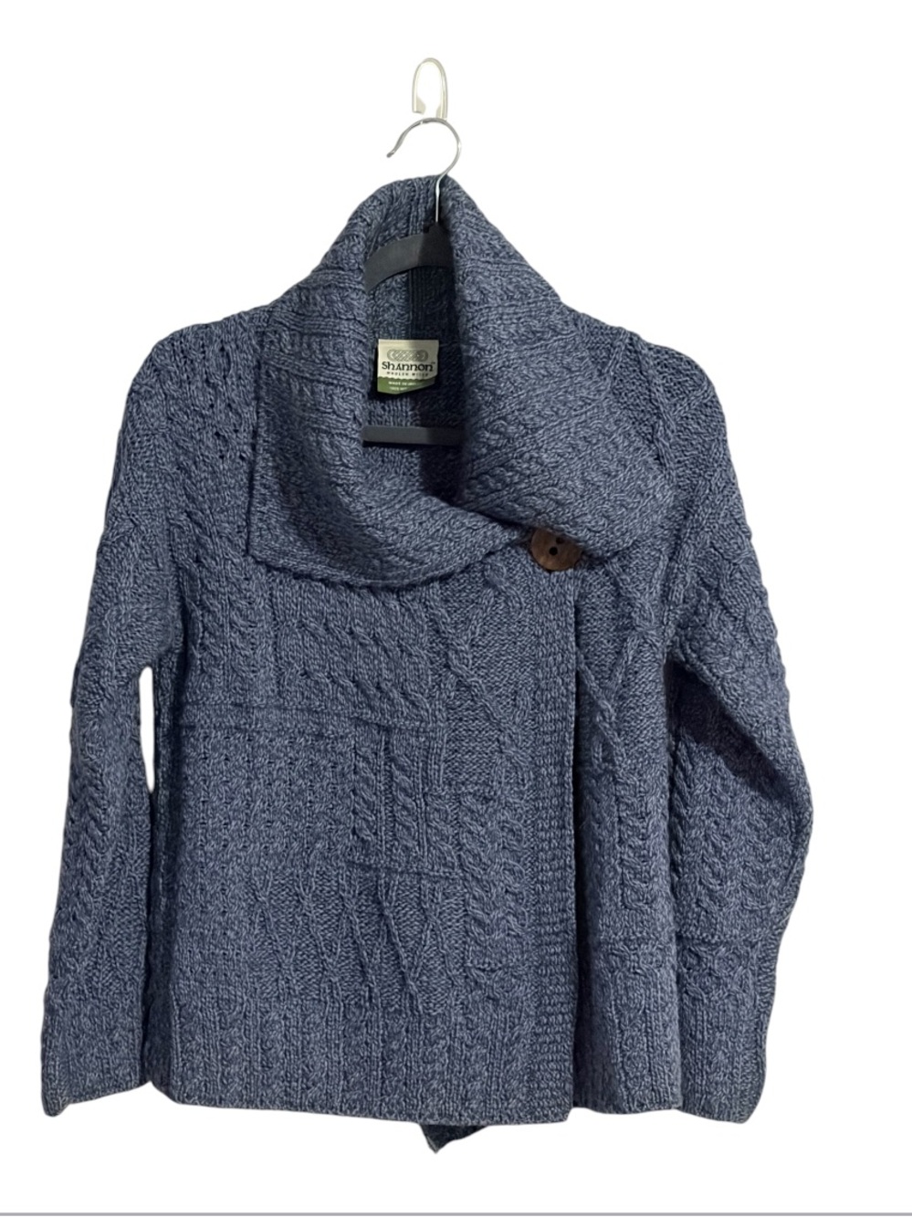 Shannon Woolen Mills Ireland Merino Wool Aran Knit Asymmetrical Cardigan Small - Picture 2 of 5